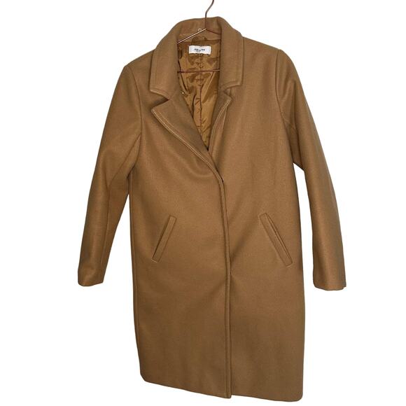 John + Jenn Griffen Camel Woven Tan Exposed Front Snap Closure Coat size Medium - Picture 1 of 14